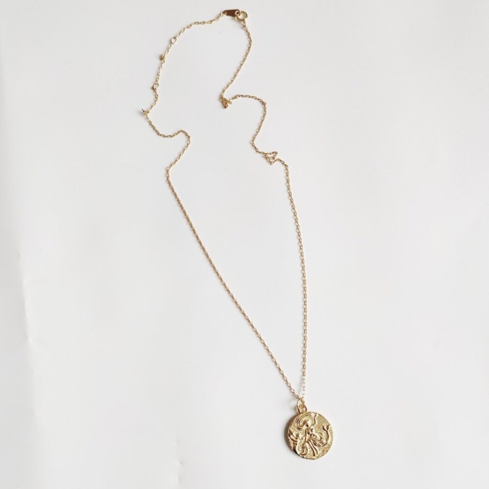 14K gold Vermeil on 925 Sterling Silver Mermaid Round Medallion Necklace